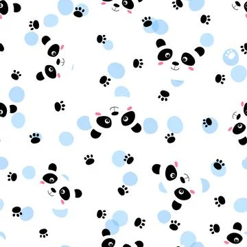 Seamless pattern with cute panda baby on white background. Funny asian animals Stock Illustration