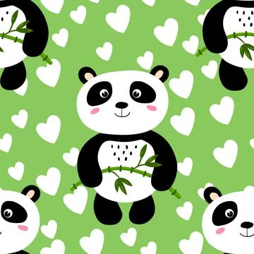 Seamless pattern with cute panda baby on color background. Funny asian animals Stockillustratie