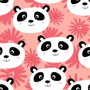 Seamless pattern with cute panda baby on color background. Funny asian animals Illustrazione stock