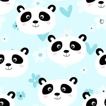 Seamless pattern with cute panda baby on color background. Funny asian animals Illustrazione stock
