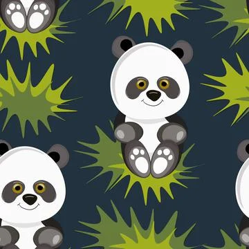 Seamless pattern with cute panda baby on color background. Funny asian animals Illustrazione stock