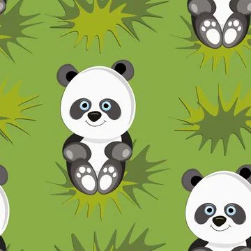 Seamless pattern with cute panda baby on color background. Funny asian animals Illustrazione stock