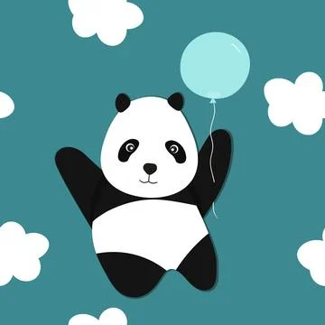 Seamless pattern with cute panda baby on color background. Funny asian animals Illustrazione stock