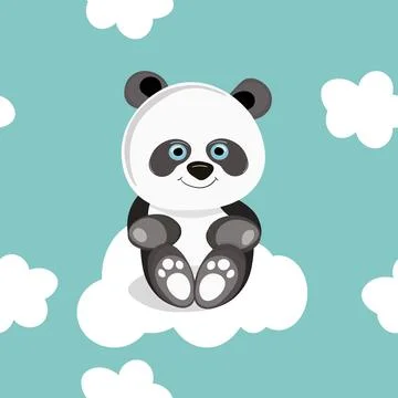 Seamless pattern with cute panda baby on color background. Funny asian animals Illustrazione stock