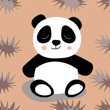 Seamless pattern with cute panda baby on color background. Funny asian animals Illustrazione stock