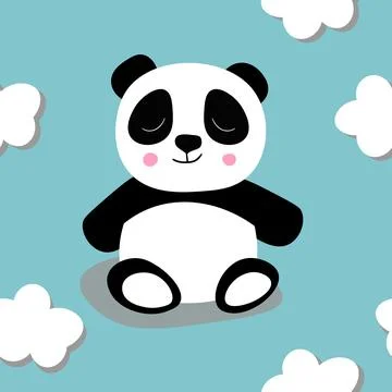 Seamless pattern with cute panda baby on color background. Funny asian animals Illustrazione stock