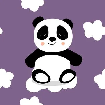 Seamless pattern with cute panda baby on color background. Funny asian animals Stock Illustration