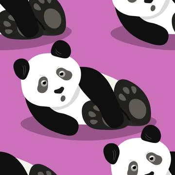 Seamless pattern with cute panda baby on color background. Funny asian animals Stock Illustration