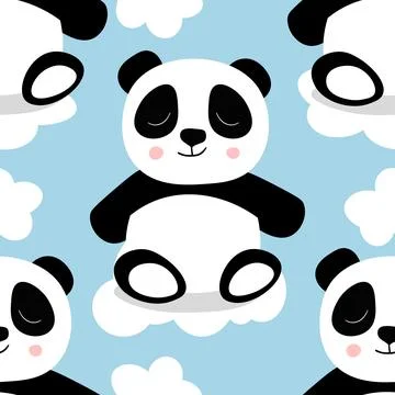 Seamless pattern with cute panda baby on color background. Funny asian animals Illustrazione stock
