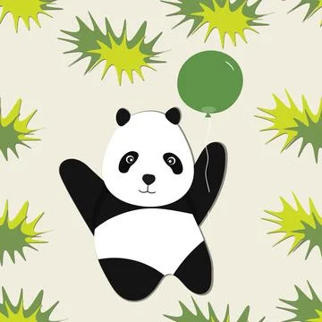 Seamless pattern with cute panda baby on color background. Funny asian animals Stock Illustration