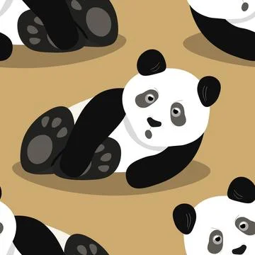 Seamless pattern with cute panda baby on color background. Funny asian animals Stock Illustration