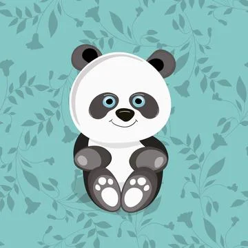 Seamless pattern with cute panda baby on color background. Funny asian animals Stock Illustration