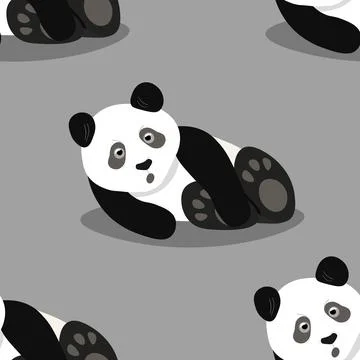 Seamless pattern with cute panda baby on color background. Funny asian animals Stock Illustration