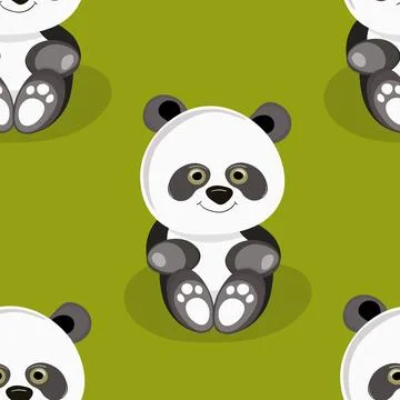 Seamless pattern with cute panda baby on color background. Funny asian animals Stock Illustration