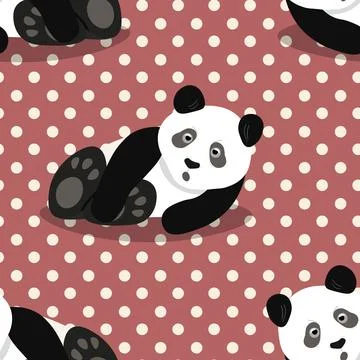 Seamless pattern with cute panda baby on color background. Funny asian animals 스톡 일러스트