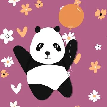 Seamless pattern with cute panda baby on color background. Funny asian animals 스톡 일러스트