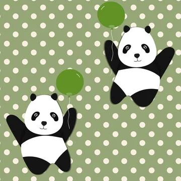 Seamless pattern with cute panda baby on color background. Funny asian animals 스톡 일러스트
