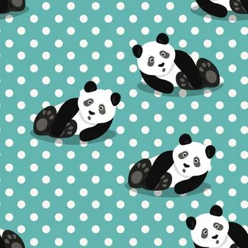 Seamless pattern with cute panda baby on color background. Funny asian animals 스톡 일러스트
