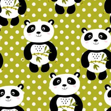 Seamless pattern with cute panda baby on color background. Funny asian animals 스톡 일러스트