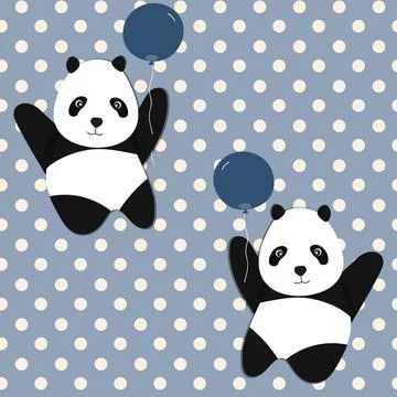 Seamless pattern with cute panda baby on color background. Funny asian animals 스톡 일러스트