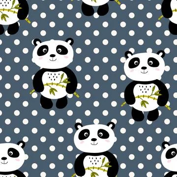 Seamless pattern with cute panda baby on color background. Funny asian animals 스톡 일러스트