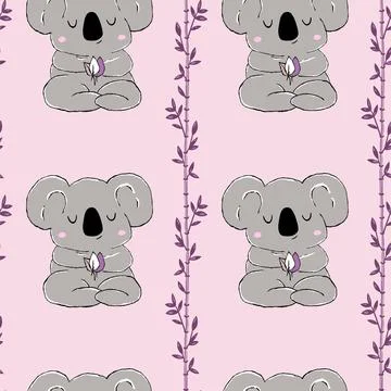 Seamless pattern with cute panda baby on color background. Funny asian animals Illustrazione stock