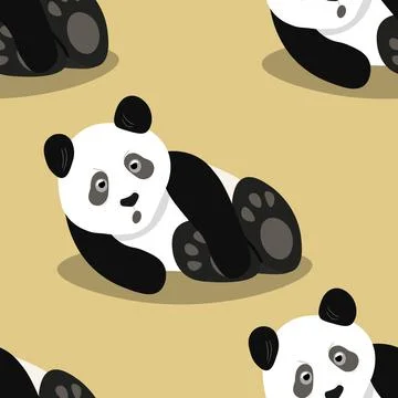 Seamless pattern with cute panda baby on color background. Funny asian animals Illustrazione stock