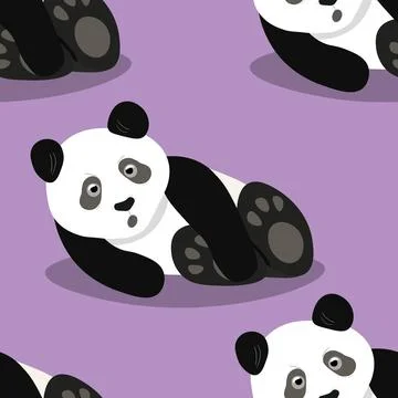 Seamless pattern with cute panda baby on color background. Funny asian animals Stock Illustration