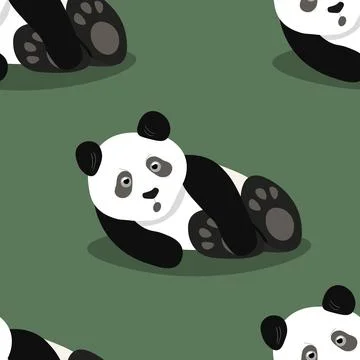 Seamless pattern with cute panda baby on color background. Funny asian animals Stock Illustration