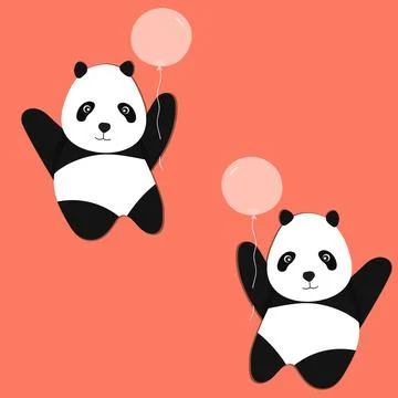 Seamless pattern with cute panda baby on color background. Funny asian animals Stock Illustration