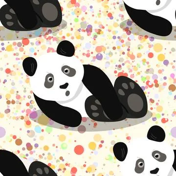 Seamless pattern with cute panda baby on color background. Funny asian animals Stock Illustration