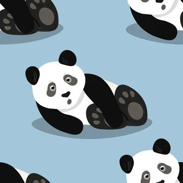 Seamless pattern with cute panda baby on color background. Funny asian animals Stock Illustration