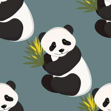 Seamless pattern with cute panda baby on color background. Funny asian animals Stock Illustration