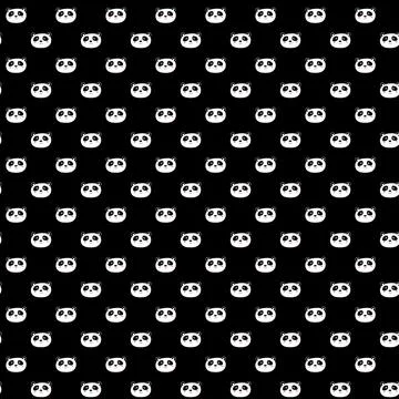 Seamless pattern with cute panda on black background. Funny asian animals. Card Illustrazione stock