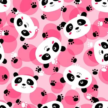 Seamless pattern with cute panda on color background. Funny asian animals. Card イラスト素材
