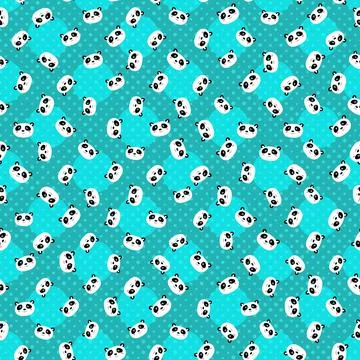 Seamless pattern with cute panda on color background. Funny asian animals. Card Stockillustratie