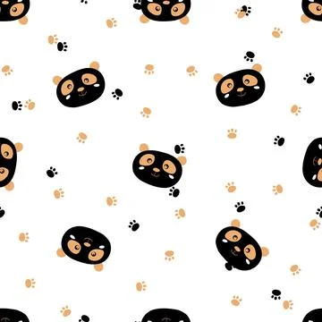 Seamless pattern with cute panda, footprint on white background. Funny asian Stockillustratie