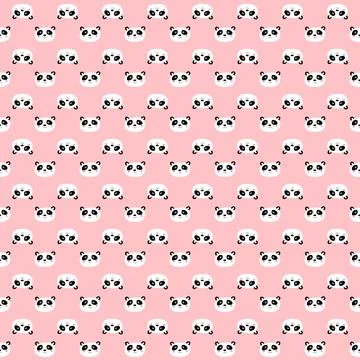 Seamless pattern with cute panda on pink background. Funny asian animals. Card Stock Illustration