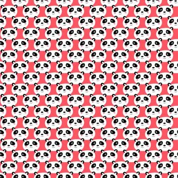 Seamless pattern with cute panda on pink background. Funny asian animals. Card Stock Illustration