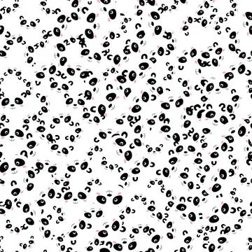 Seamless pattern with cute panda on white background. Funny asian animals. Card Stock Illustration