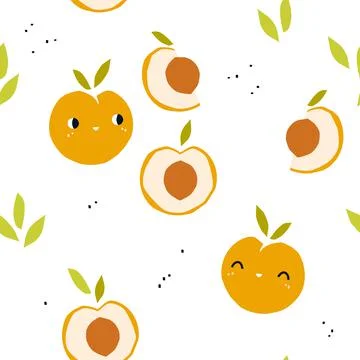 Seamless pattern with cute peaches Stock Illustration