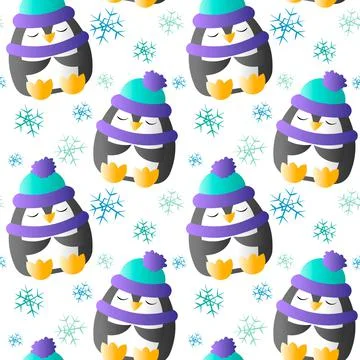 Seamless pattern with cute penguin and snowflake Illustrazione stock