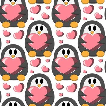 Seamless pattern with cute Penguin and heart Stock Illustration