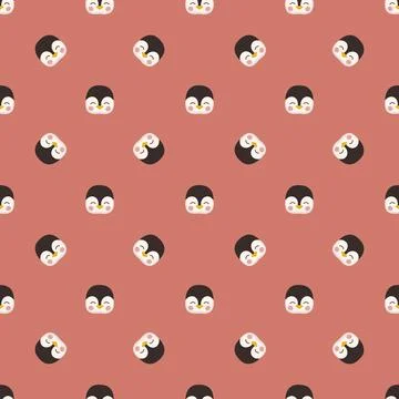 Seamless pattern with cute penguin in childish style with smile face and eyes on Stock Illustration