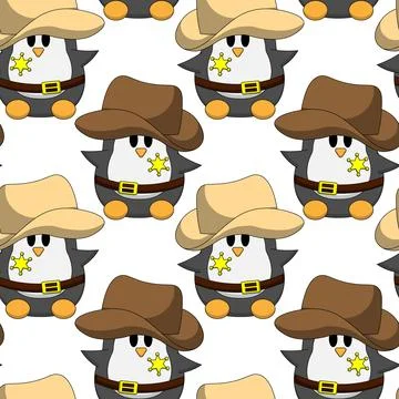 Seamless pattern with Cute Penguin Cowboy Sheriff Illustrazione stock