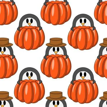 Seamless pattern with Cute Penguin with Pumpkin Illustrazione stock
