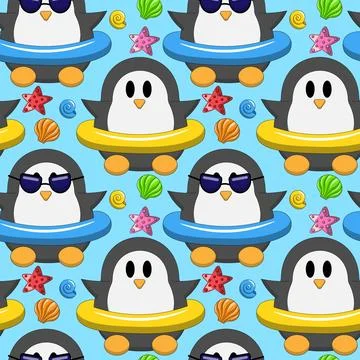 Seamless pattern with cute Penguin in sea Stock Illustration