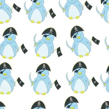 Seamless pattern Cute penguin in the style of a cartoon. Stock Illustration