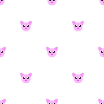 Seamless pattern with cute pig face on white background. Funny pink pig. Vector. Stock Illustration