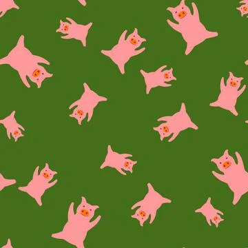 Seamless pattern cute pigs. Background of chubby piggy in doodle style. Stock Illustration